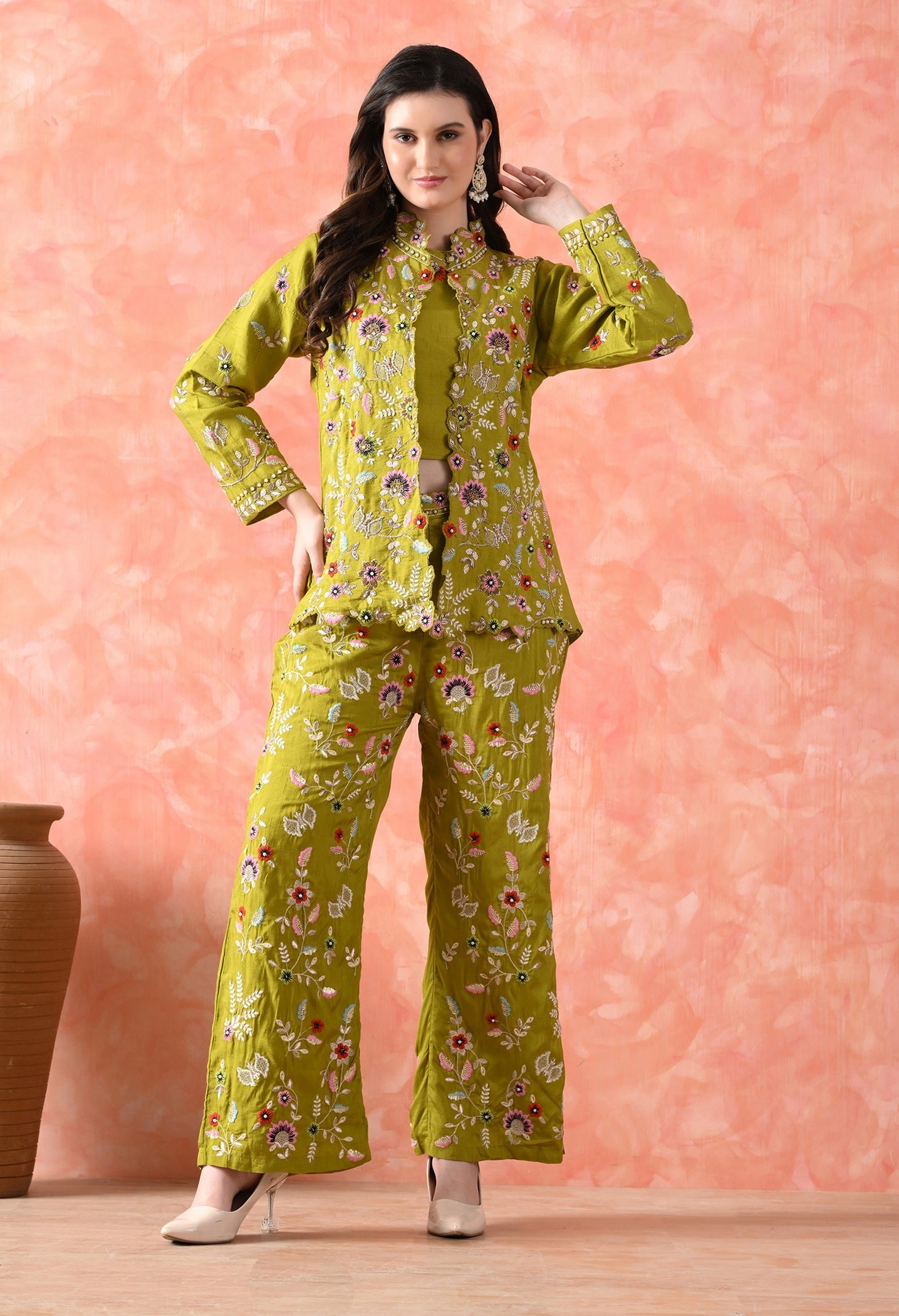 Green Thread Work Indo Western Set
