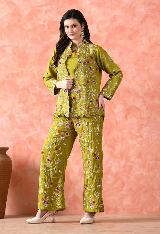 Green Thread Work Indo Western Set
