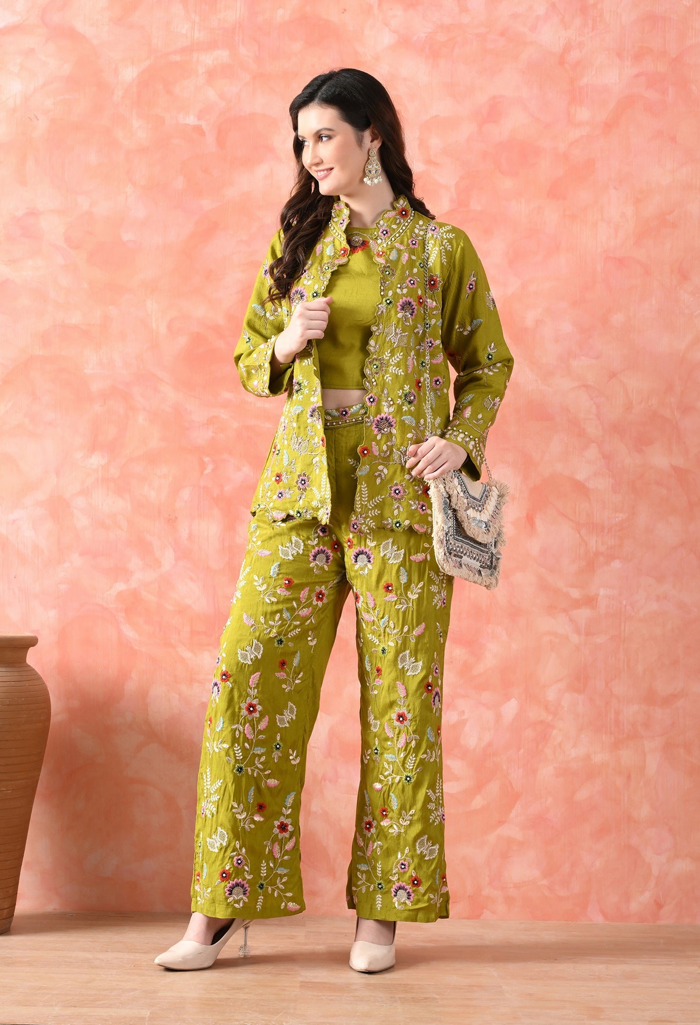 Green Thread Work Indo Western Set