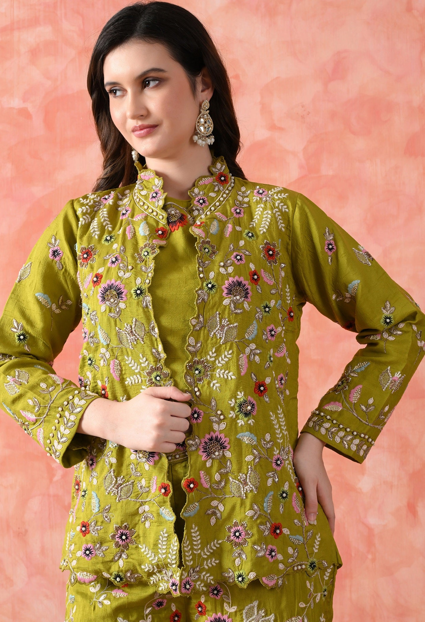 Green Thread Work Indo Western Set