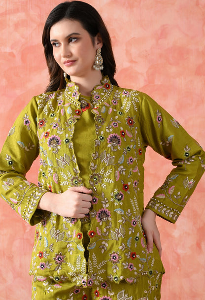 Green Thread Work Indo Western Set