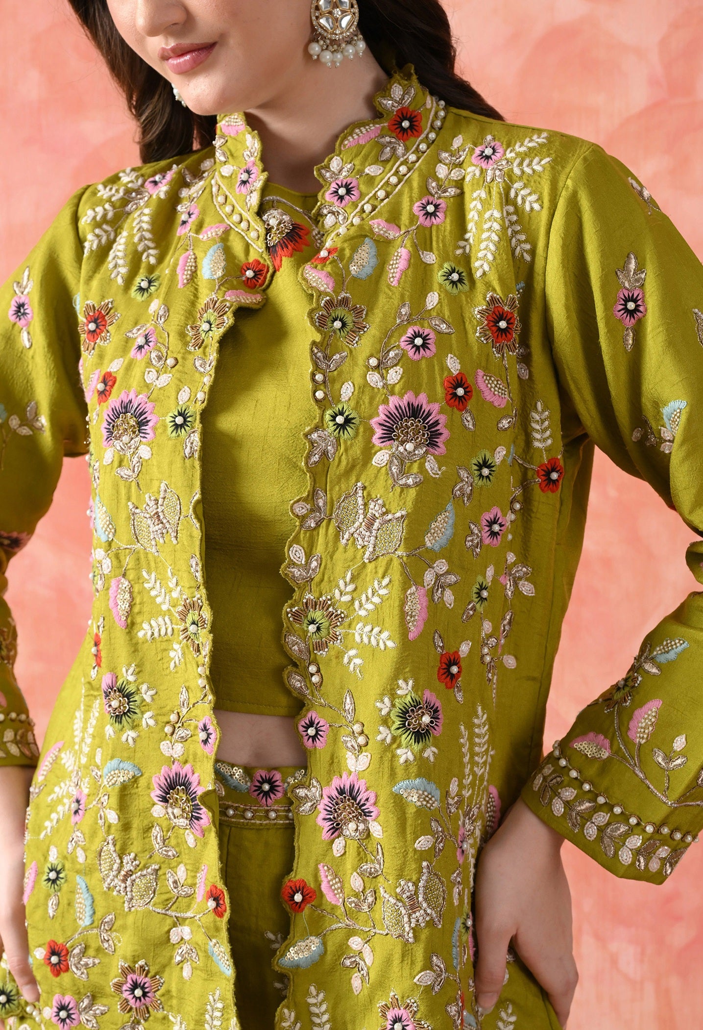 Green Thread Work Indo Western Set