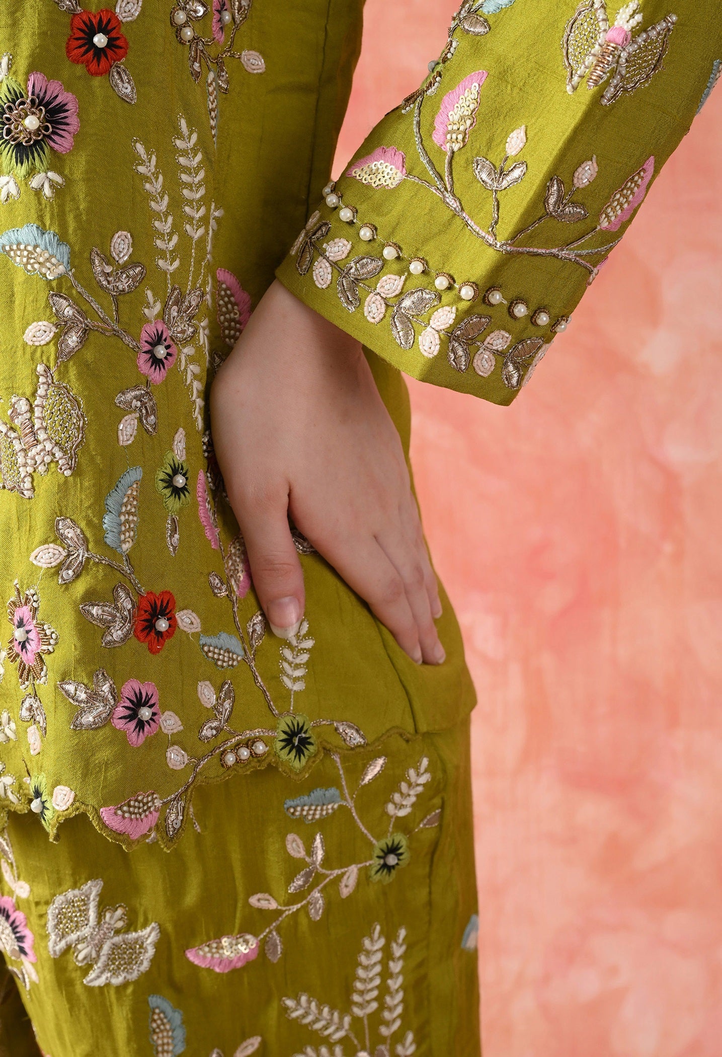Green Thread Work Indo Western Set