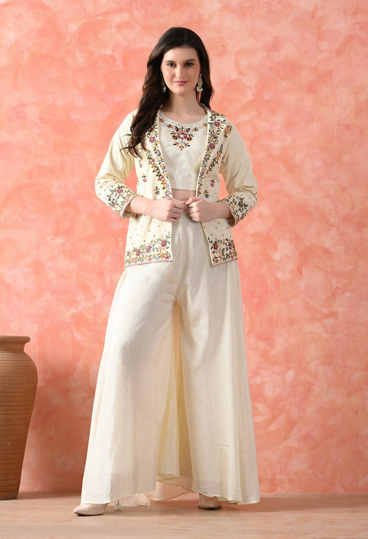Cream Thread Work Indo Western Set