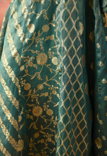 Green Zardozi Pearl Work Lehenga Set