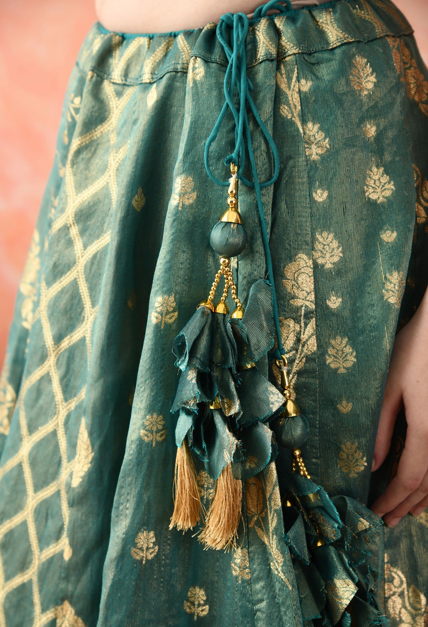 Green Zardozi Pearl Work Lehenga Set