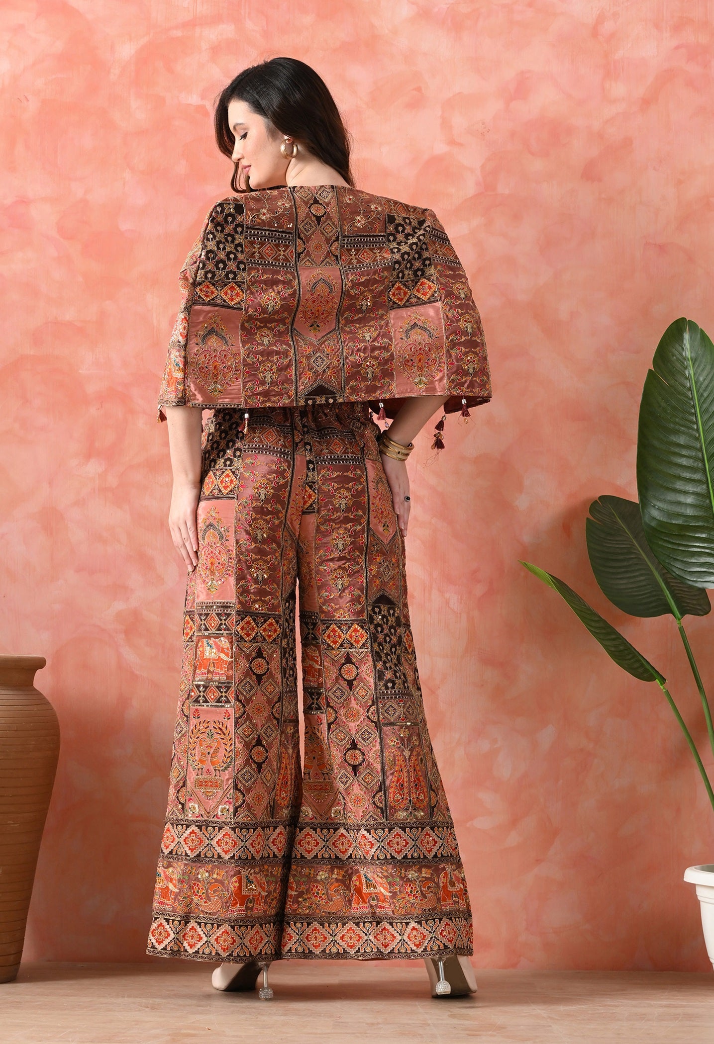 Beige Indo-Western Set with Zardozi Work