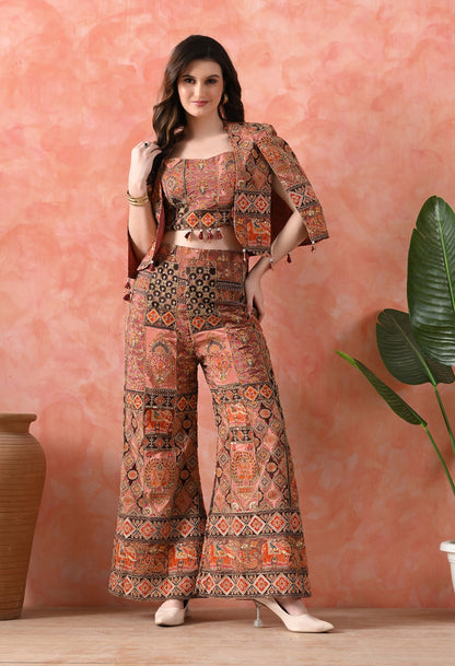 Beige Indo-Western Set with Zardozi Work