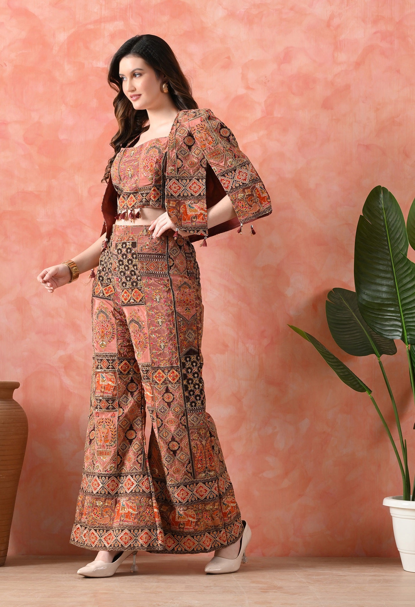 Beige Indo-Western Set with Zardozi Work