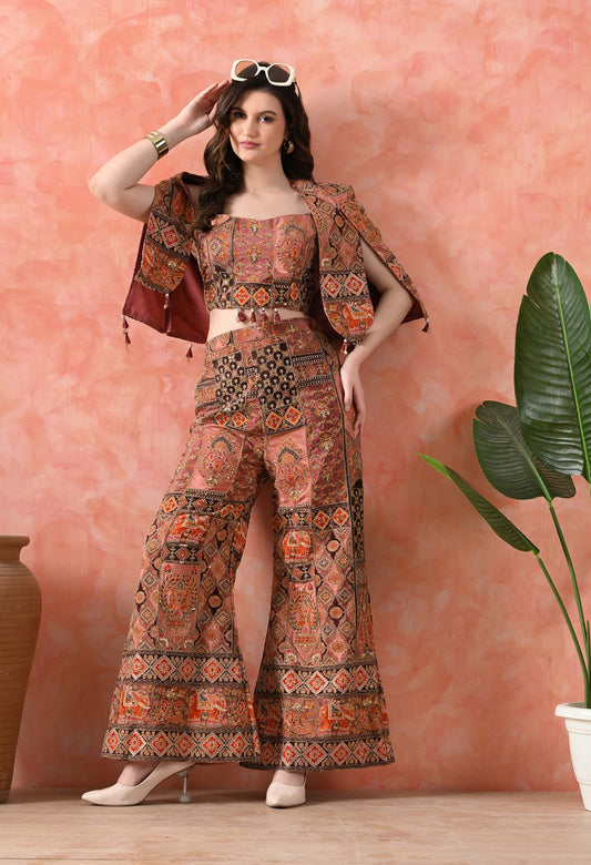 Beige Indo-Western Set with Zardozi Work
