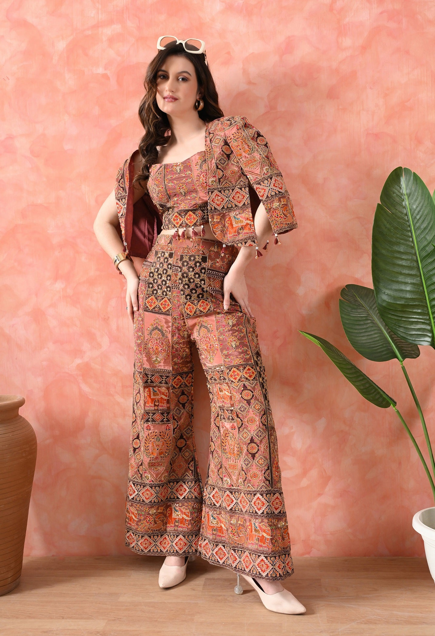 Beige Indo-Western Set with Zardozi Work