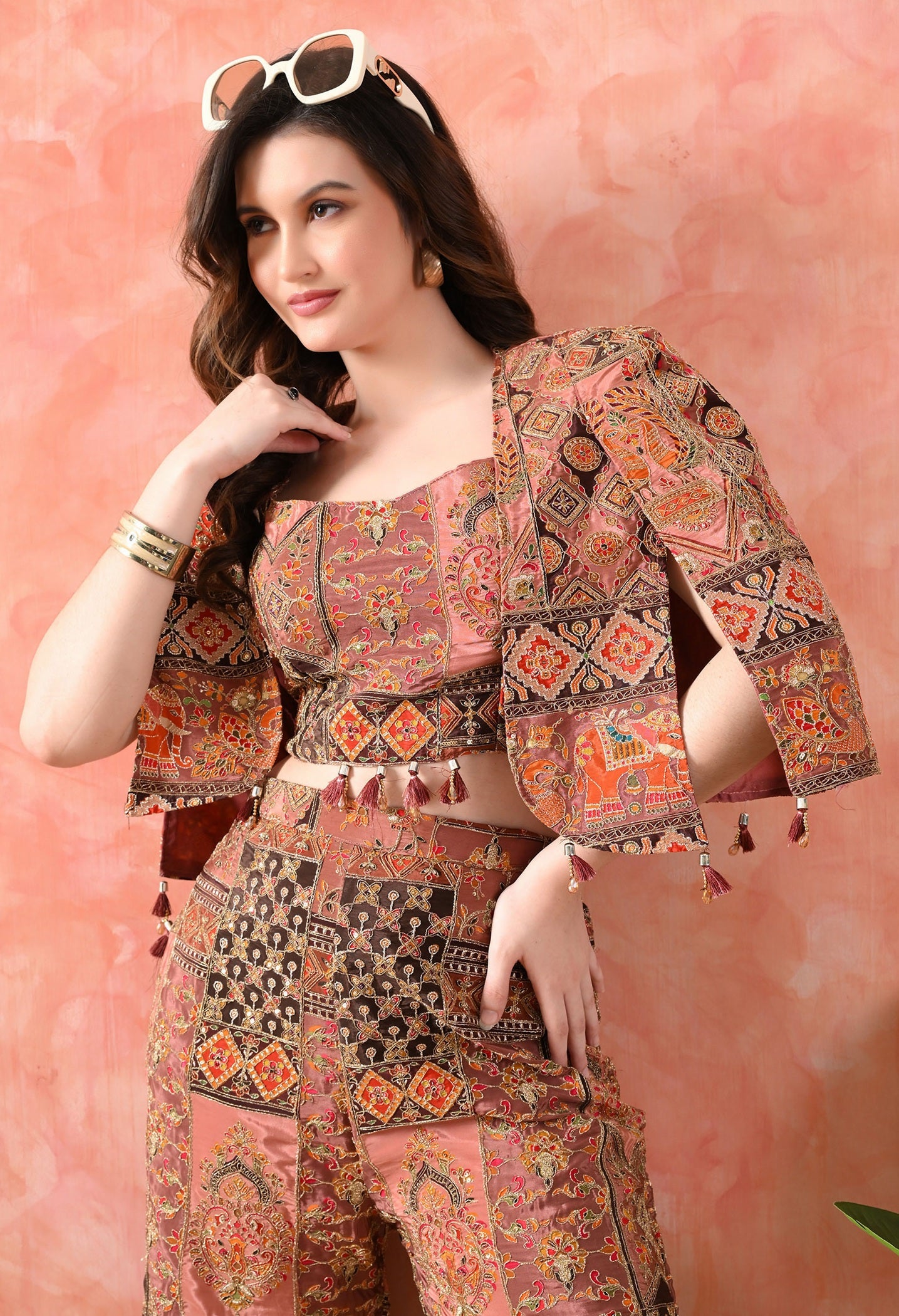 Beige Indo-Western Set with Zardozi Work