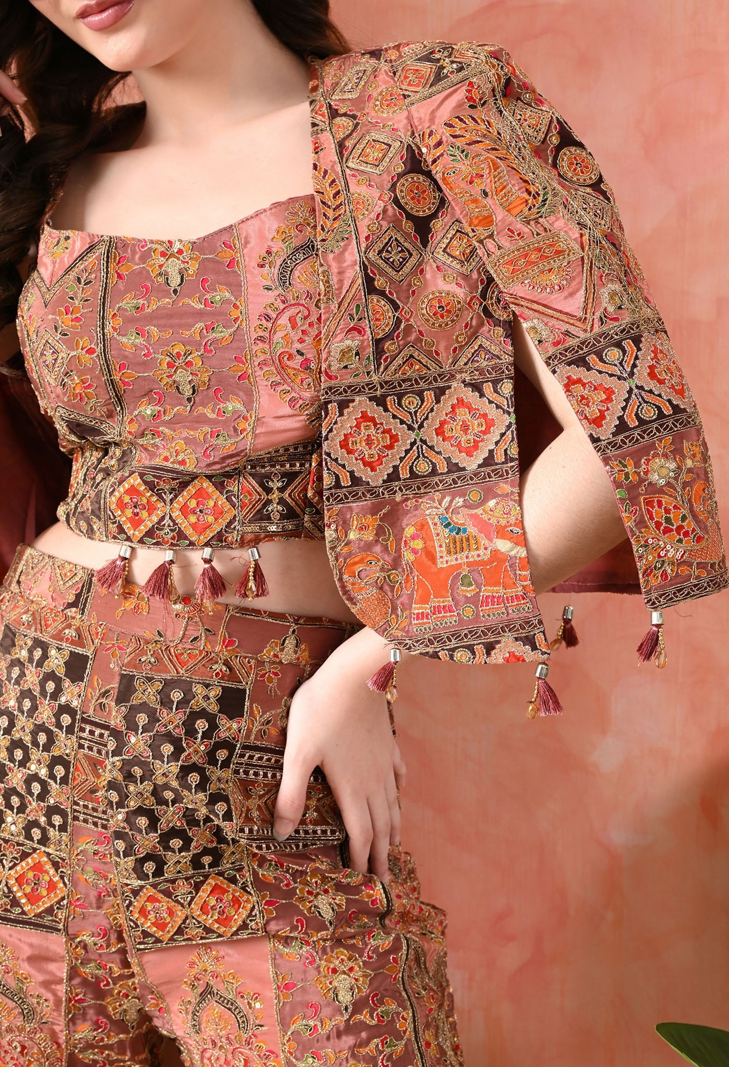 Beige Indo-Western Set with Zardozi Work