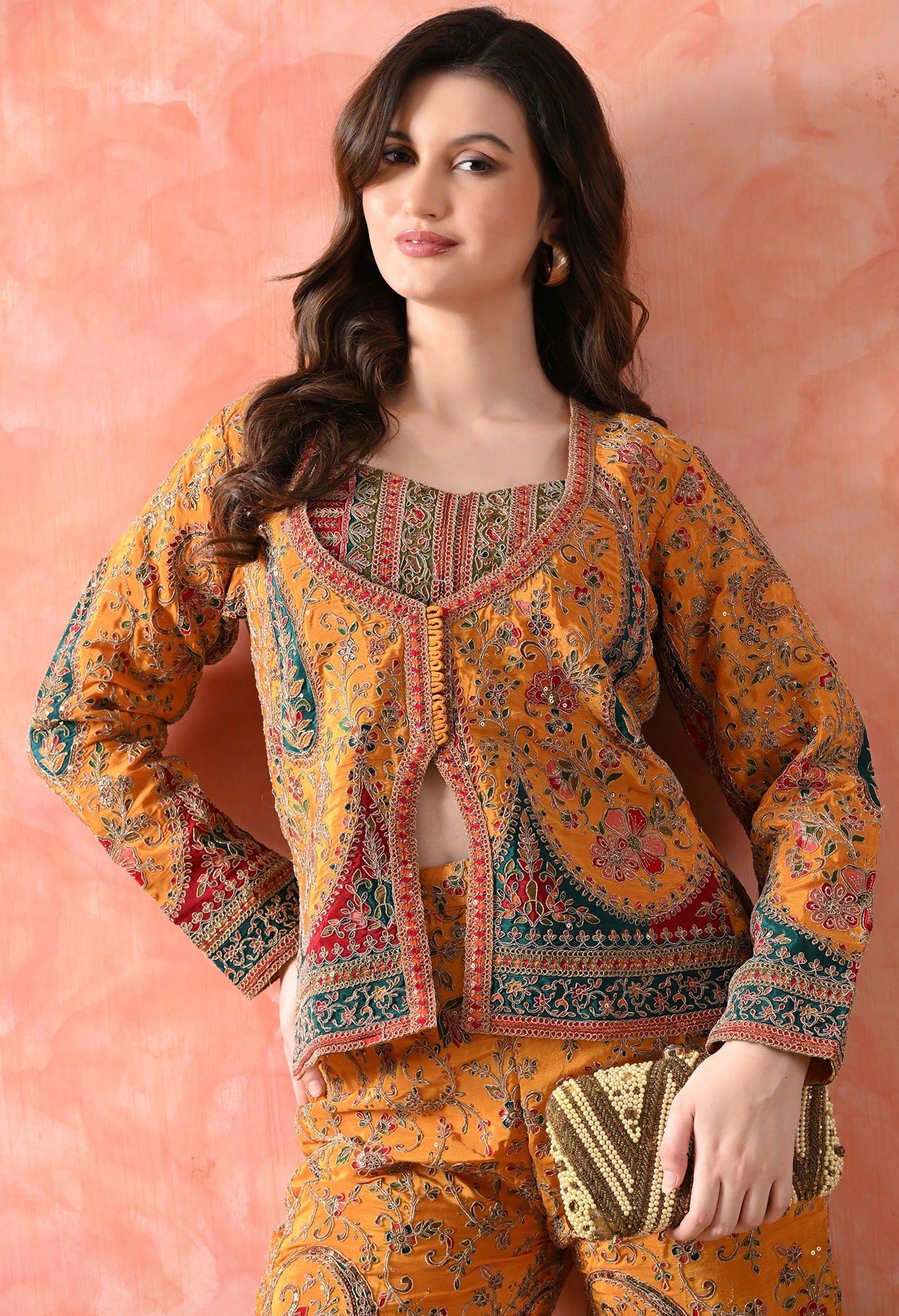 Yellow Indo-Western Set with Zardozi Work