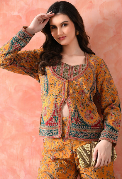 Yellow Indo-Western Set with Zardozi Work