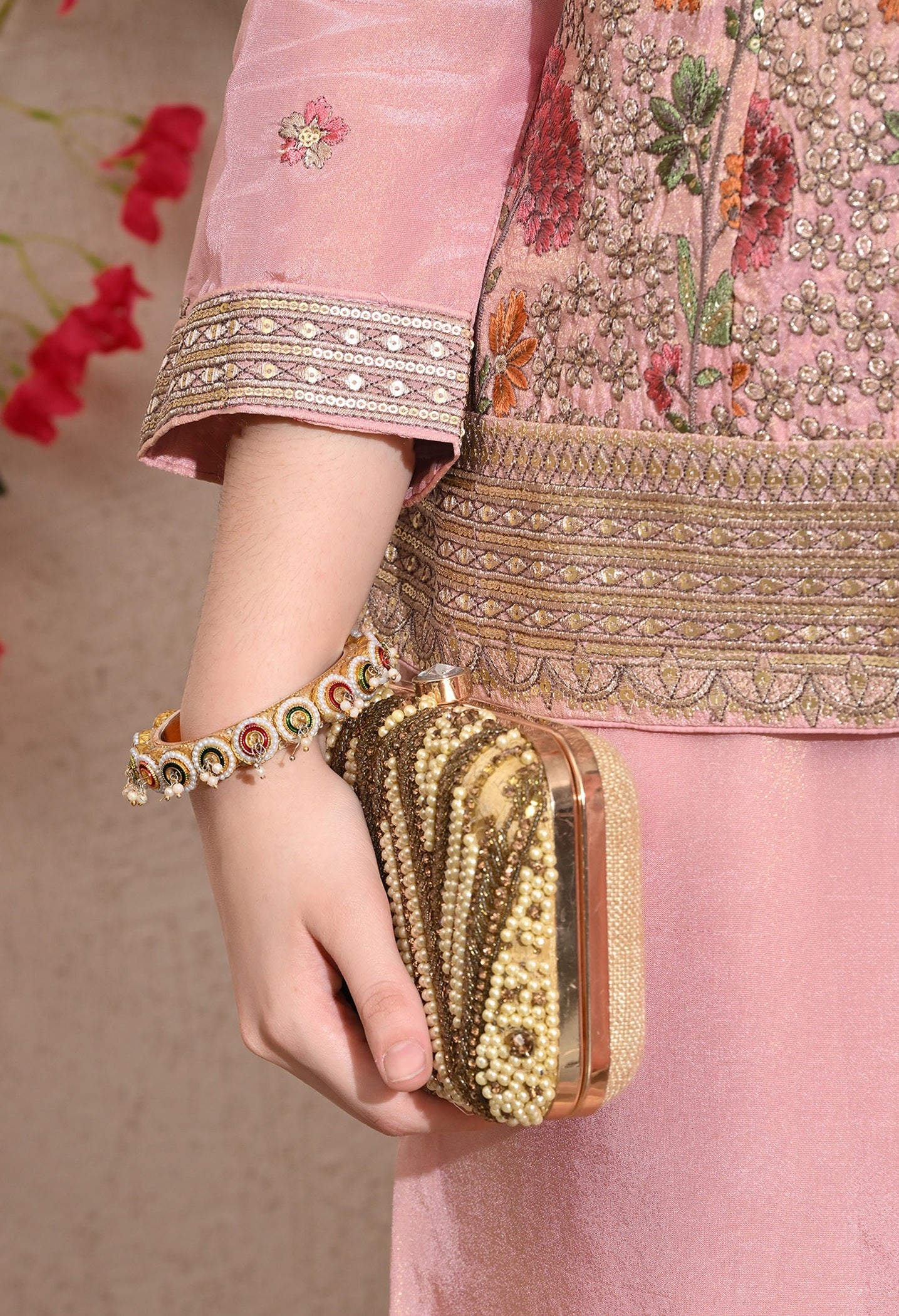 Pink Tissue Crepe Umbrella Sharara Set