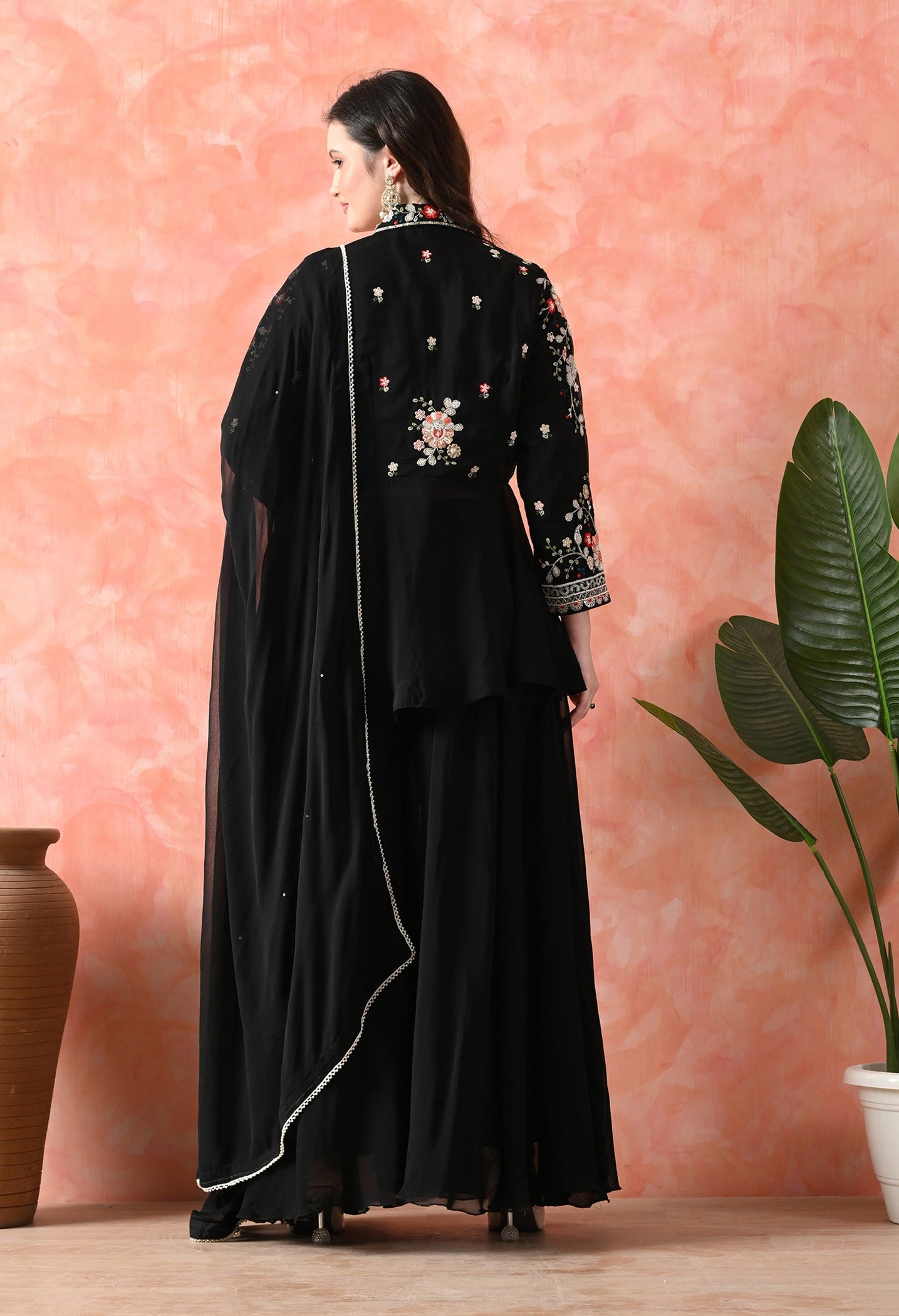 Black Sharara Set with Thread & Cutdana Work