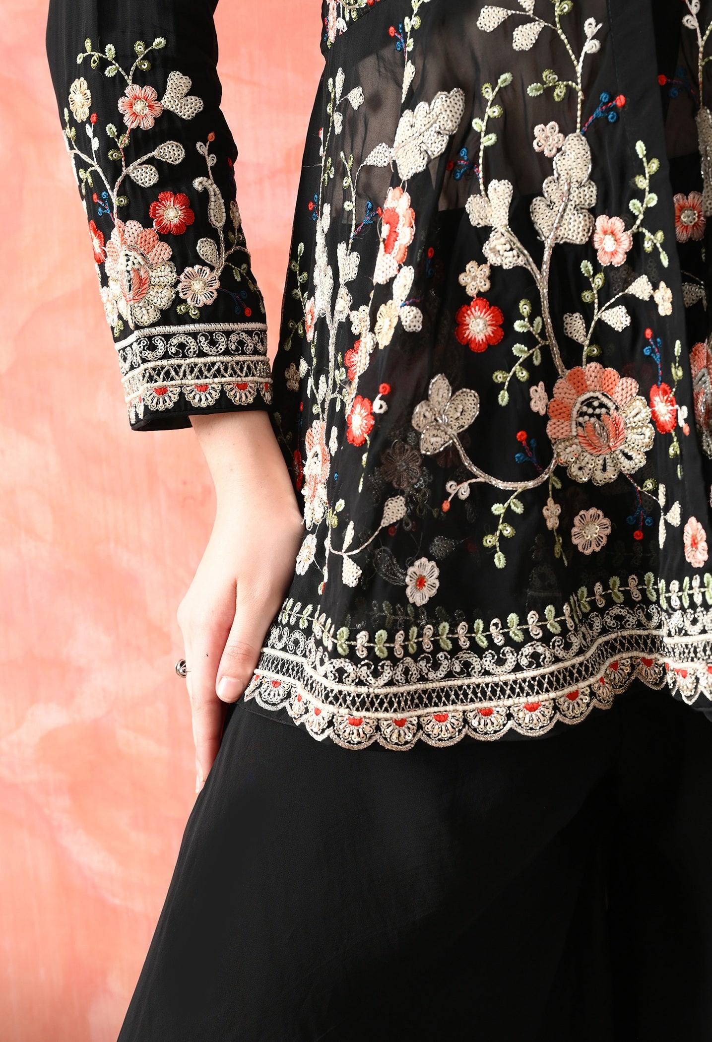 Black Sharara Set with Thread & Cutdana Work