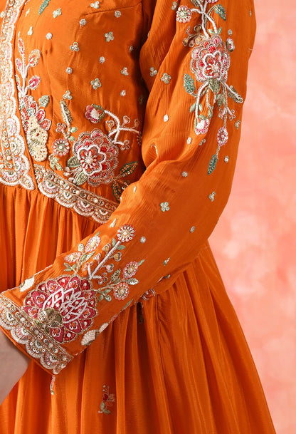 Orange Thread Work Chinon Gharara Set