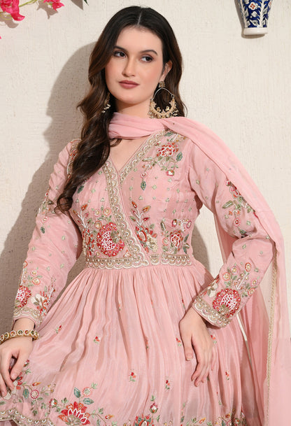 Pink Chinon Thread & Pearl Sharara Set