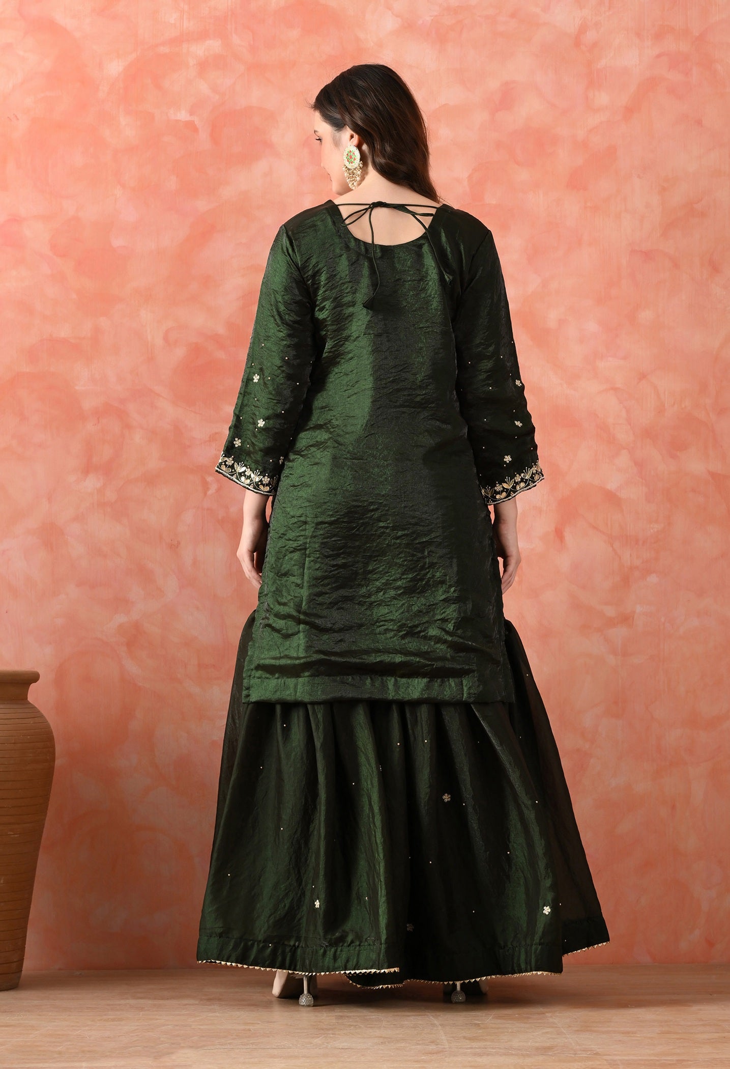 Bottle Green Glass Silk Gotta Sharara Set
