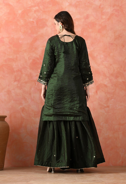 Bottle Green Glass Silk Gotta Sharara Set