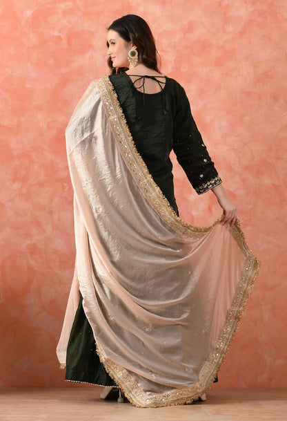 Bottle Green Glass Silk Gotta Sharara Set