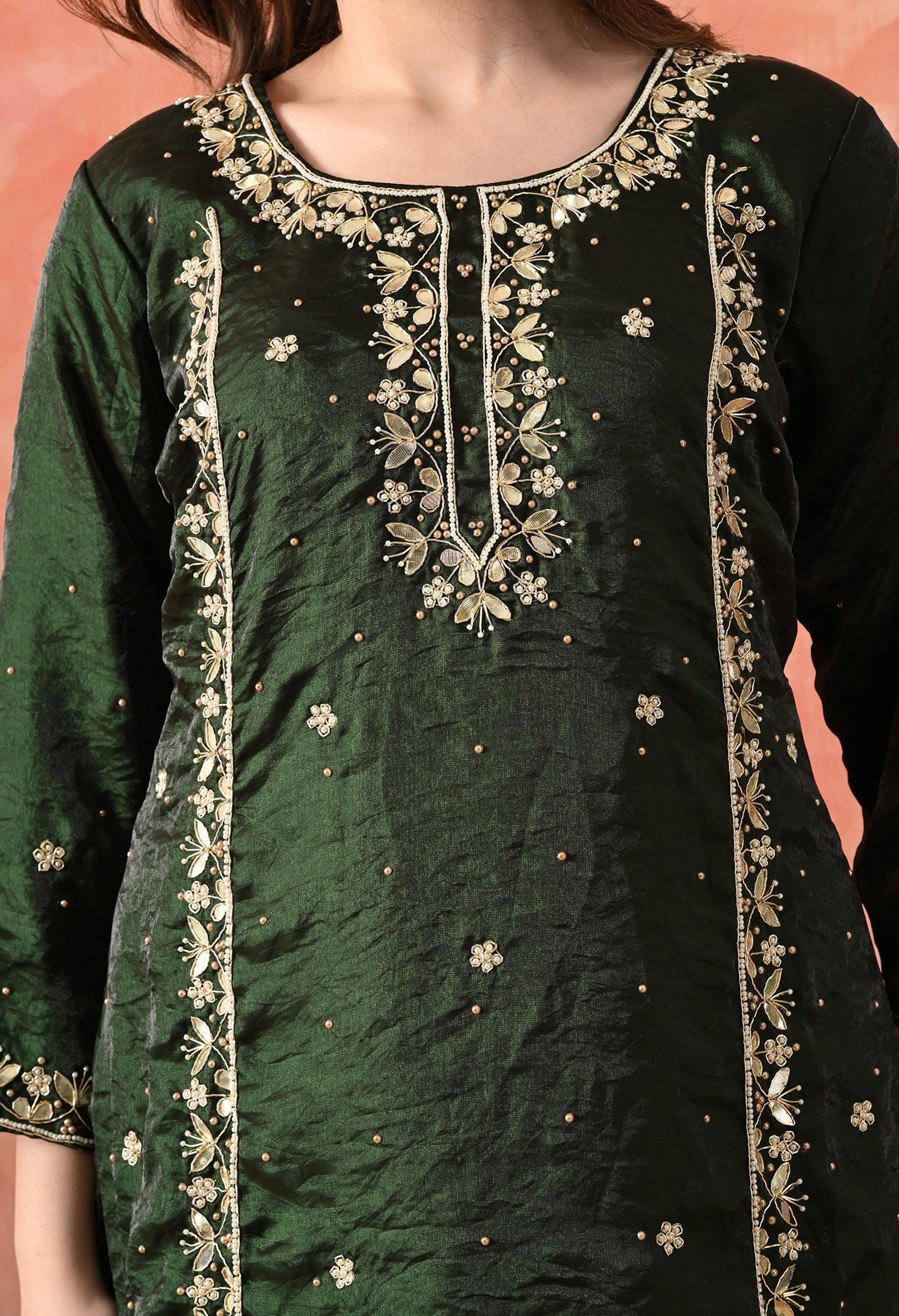 Bottle Green Glass Silk Gotta Sharara Set