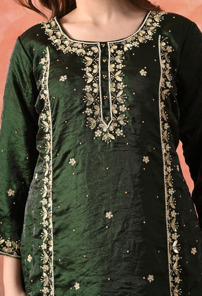 Bottle Green Glass Silk Gotta Sharara Set