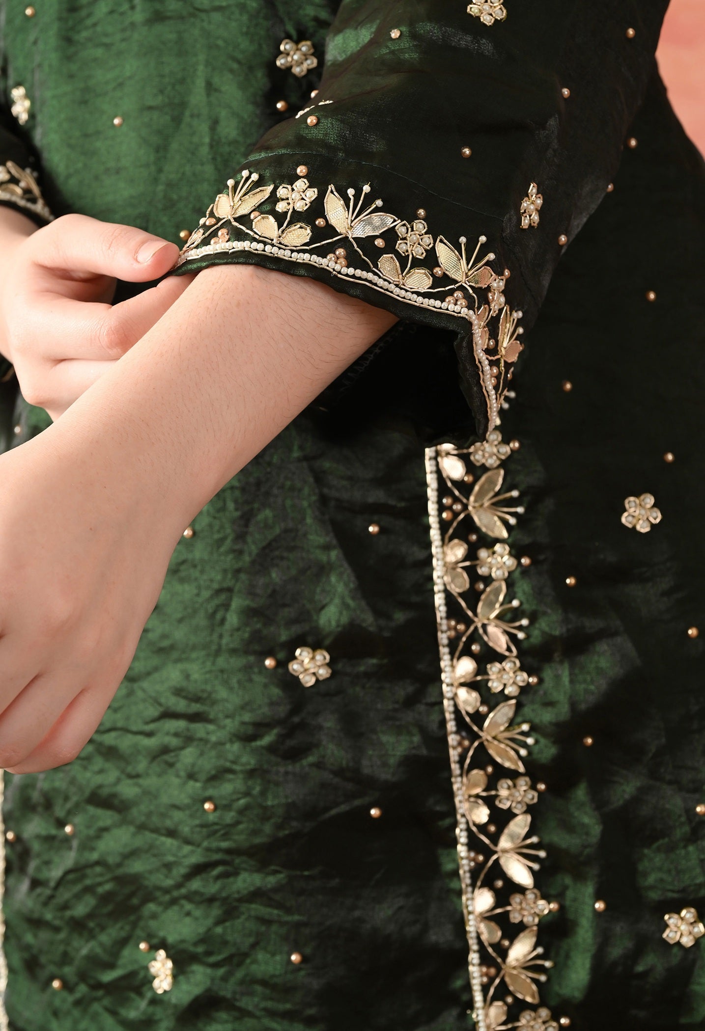 Bottle Green Glass Silk Gotta Sharara Set