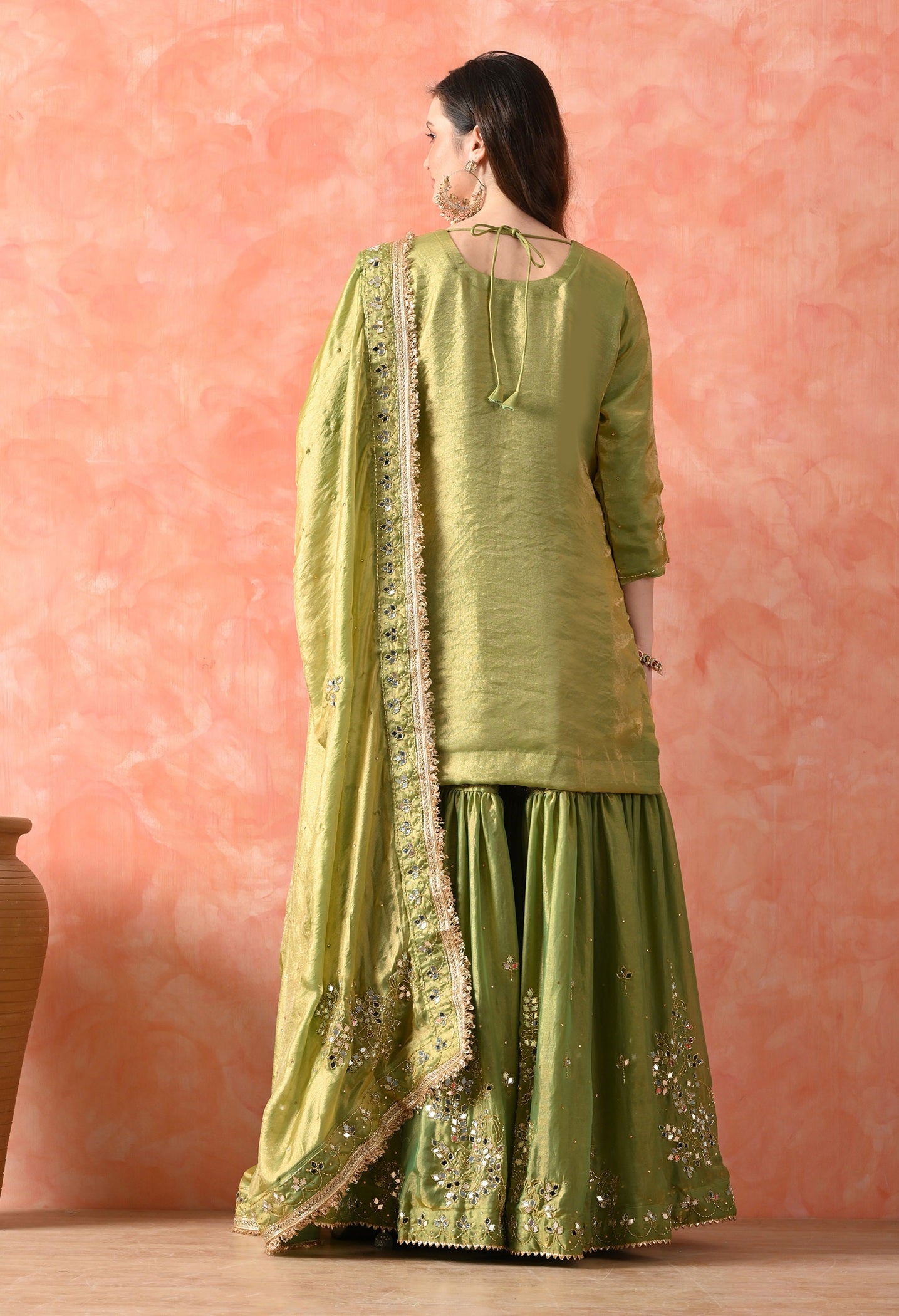 Green Gharara Set with Mirror & Cutdana Work