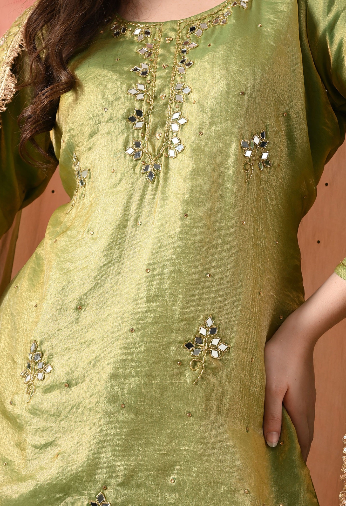 Green Gharara Set with Mirror & Cutdana Work