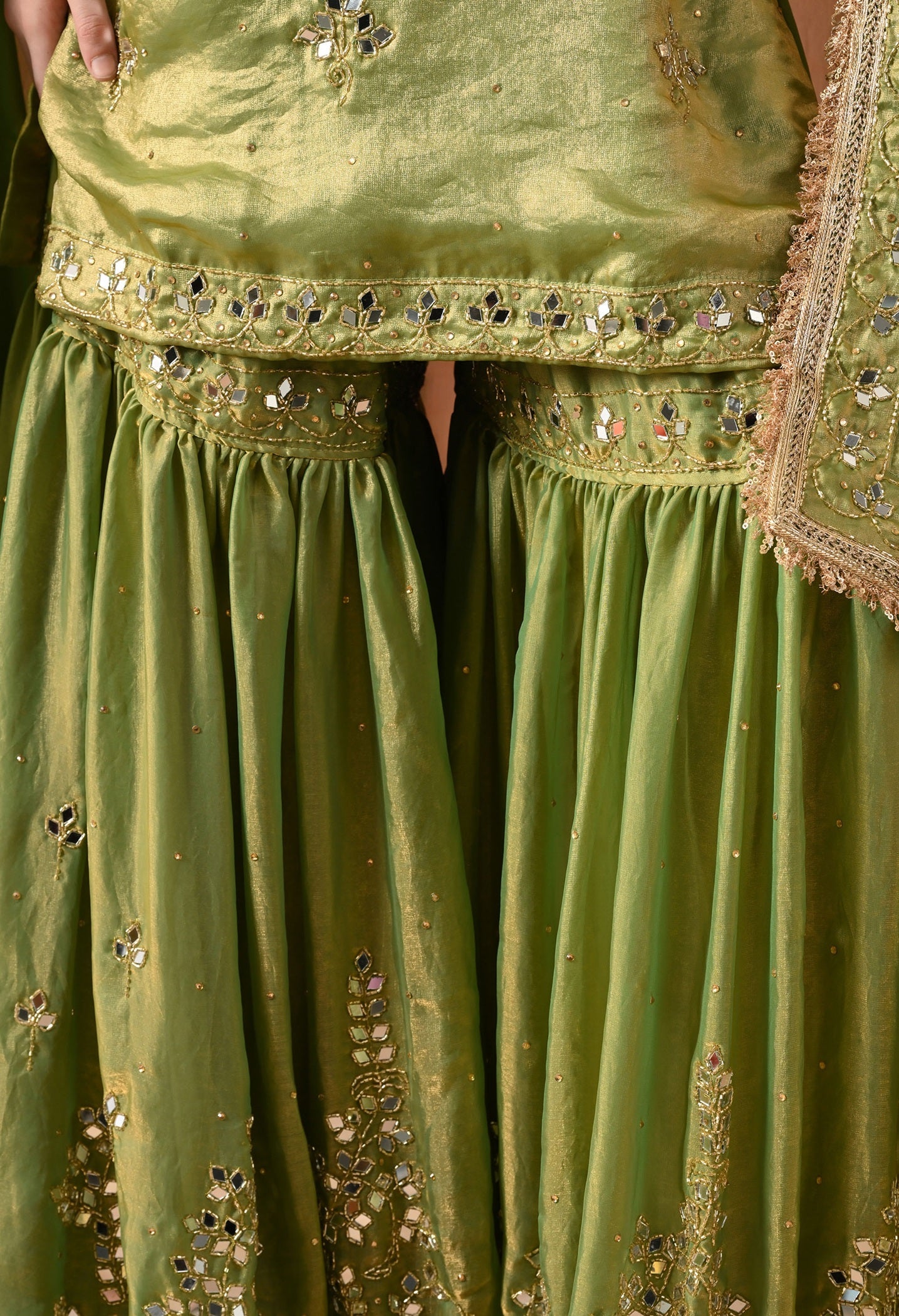 Green Gharara Set with Mirror & Cutdana Work