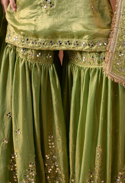 Green Gharara Set with Mirror & Cutdana Work