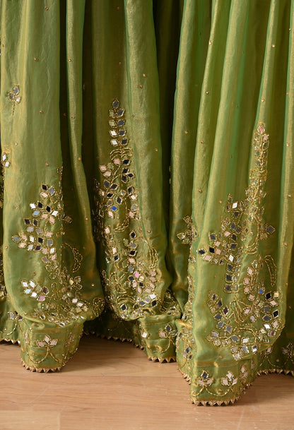 Green Gharara Set with Mirror & Cutdana Work