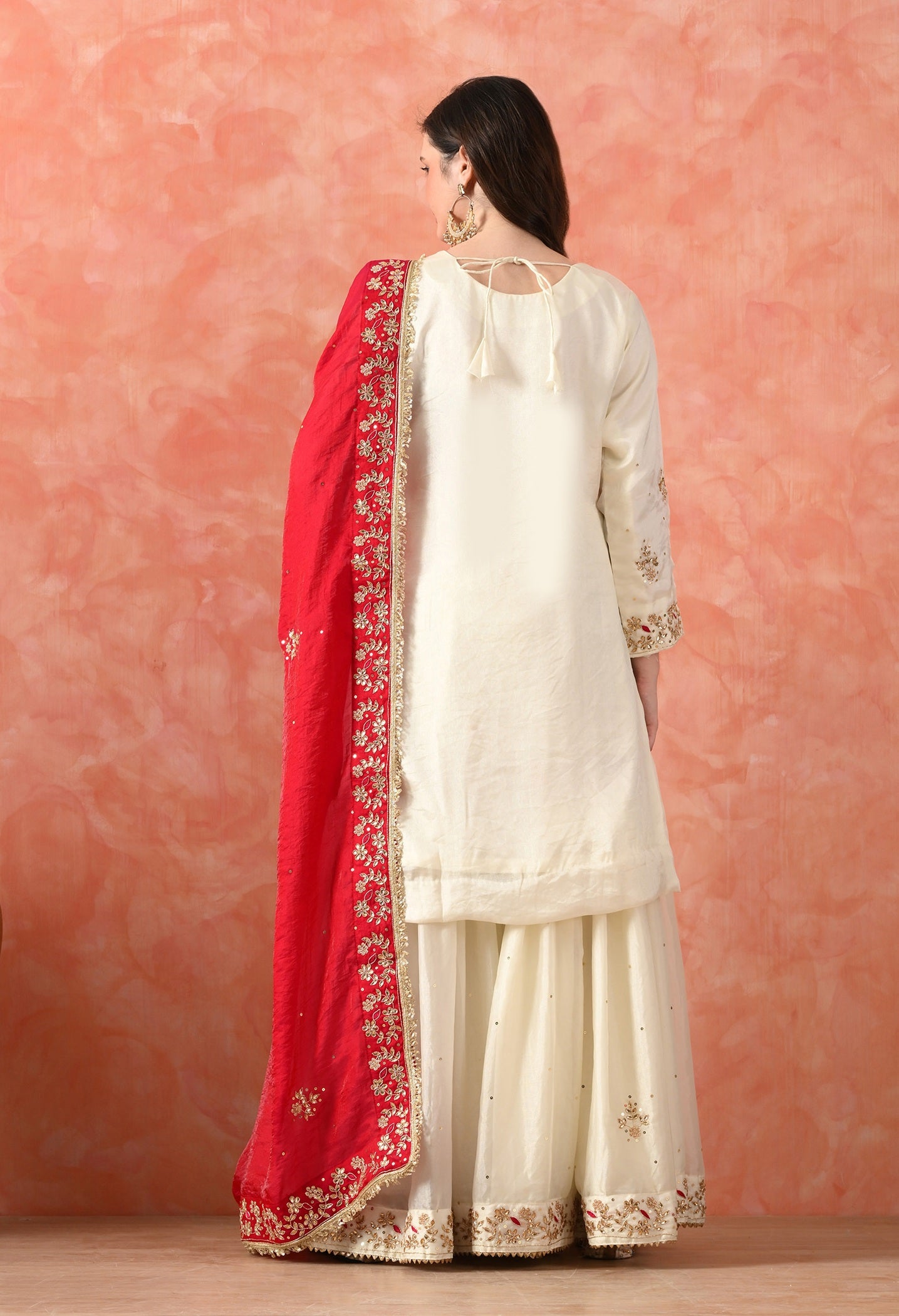 Cream Glass Silk Zardozi Sharara Set