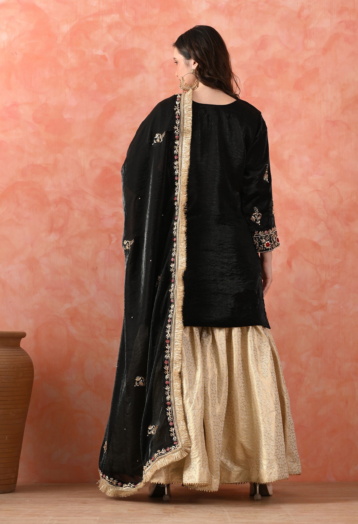 Black Gharara Set with Zardozi & Dabka Work