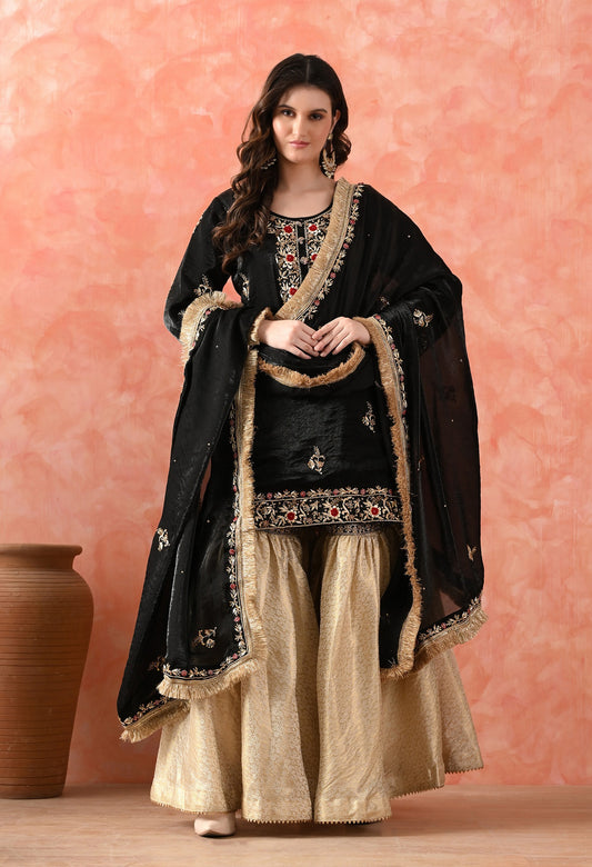 Black Gharara Set with Zardozi & Dabka Work