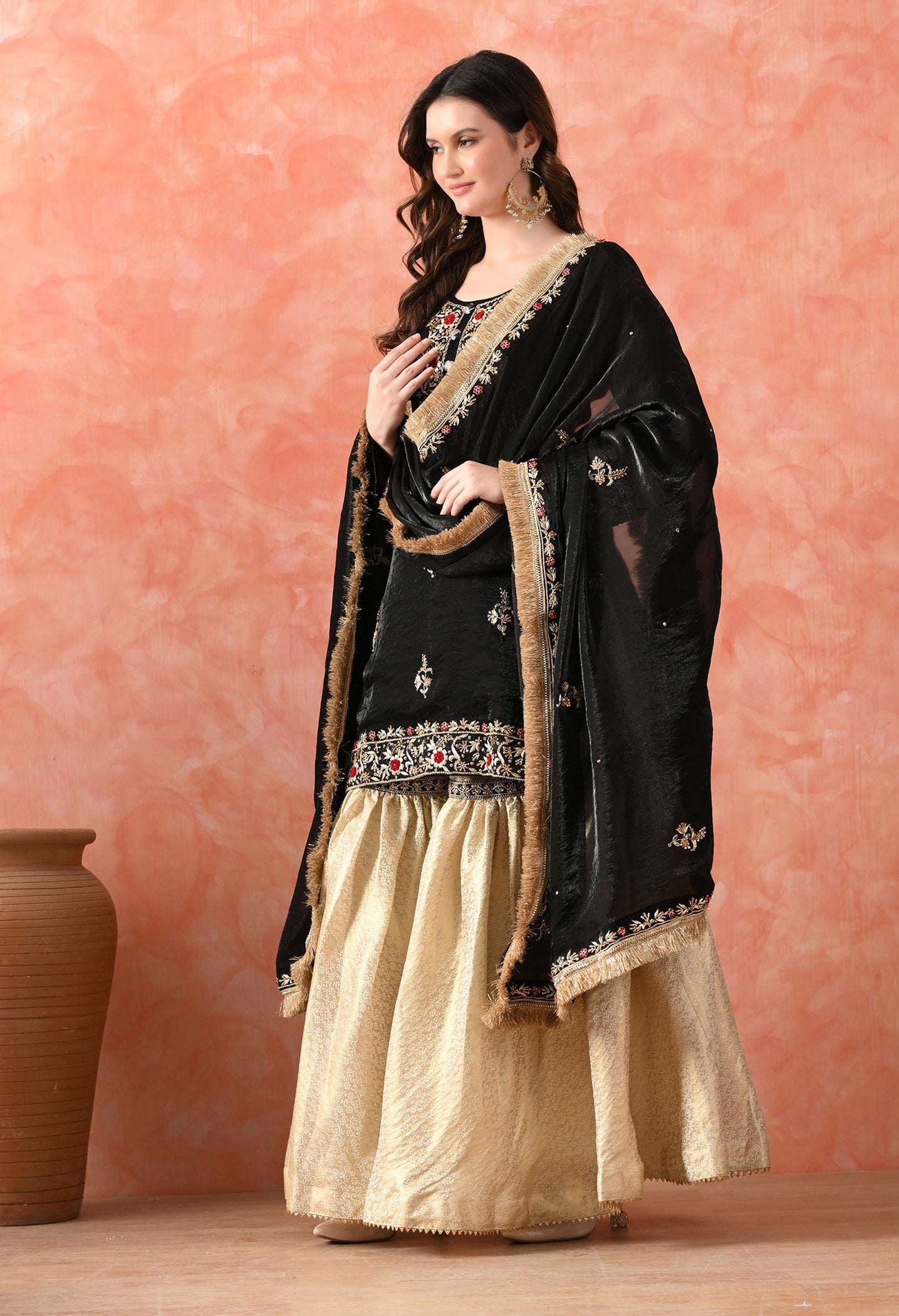 Black Gharara Set with Zardozi & Dabka Work