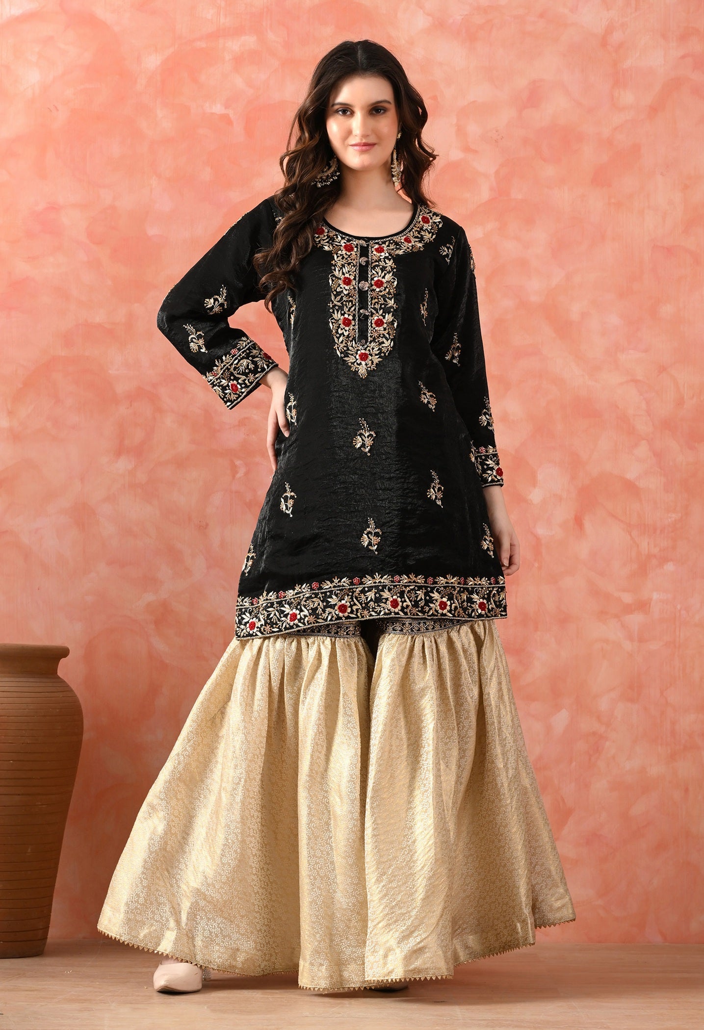 Black Gharara Set with Zardozi & Dabka Work