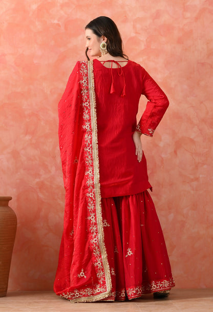 Rani Pink Glass Silk Zardozi Sharara Set