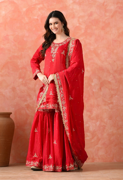 Rani Pink Glass Silk Zardozi Sharara Set