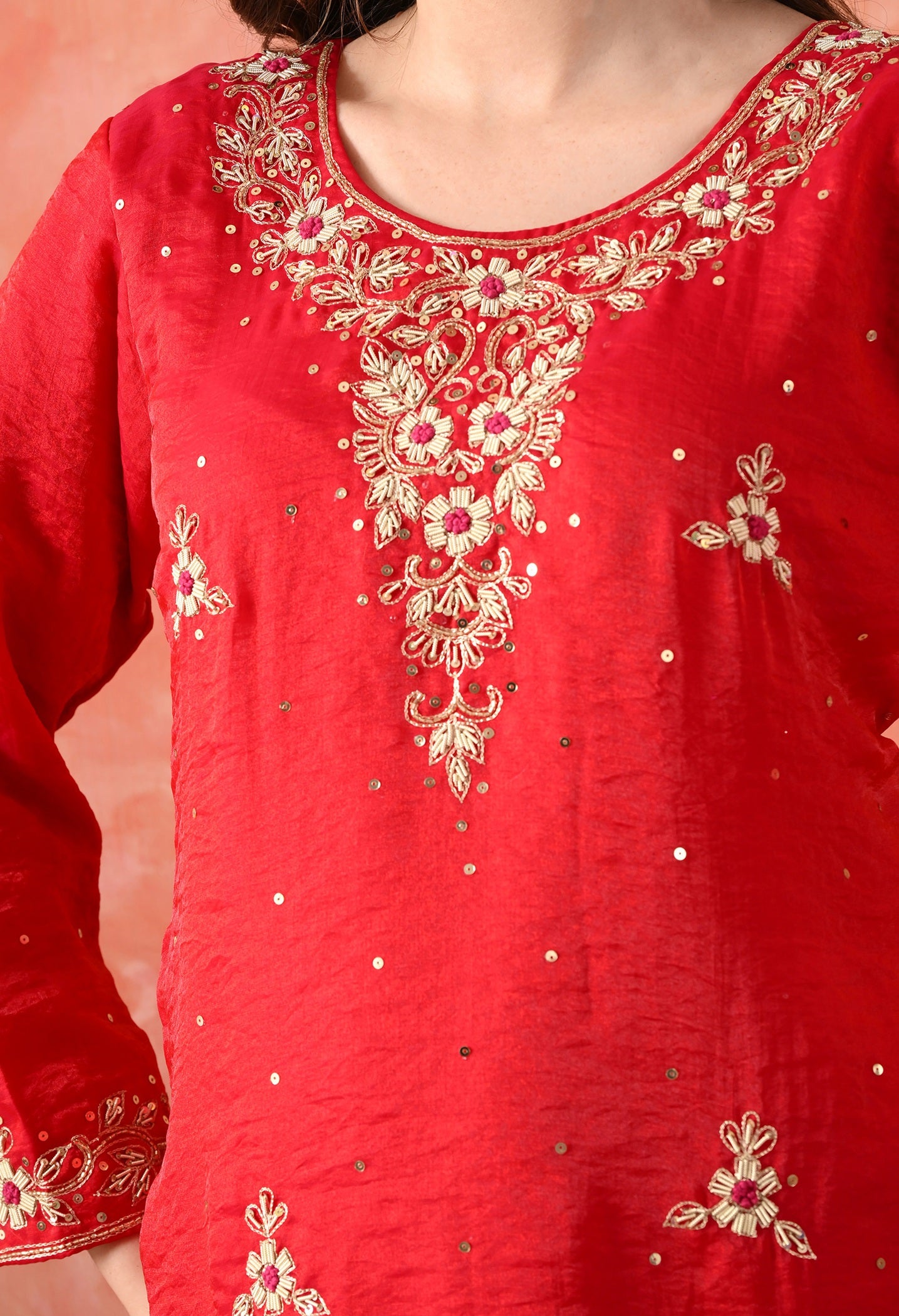 Rani Pink Glass Silk Zardozi Sharara Set
