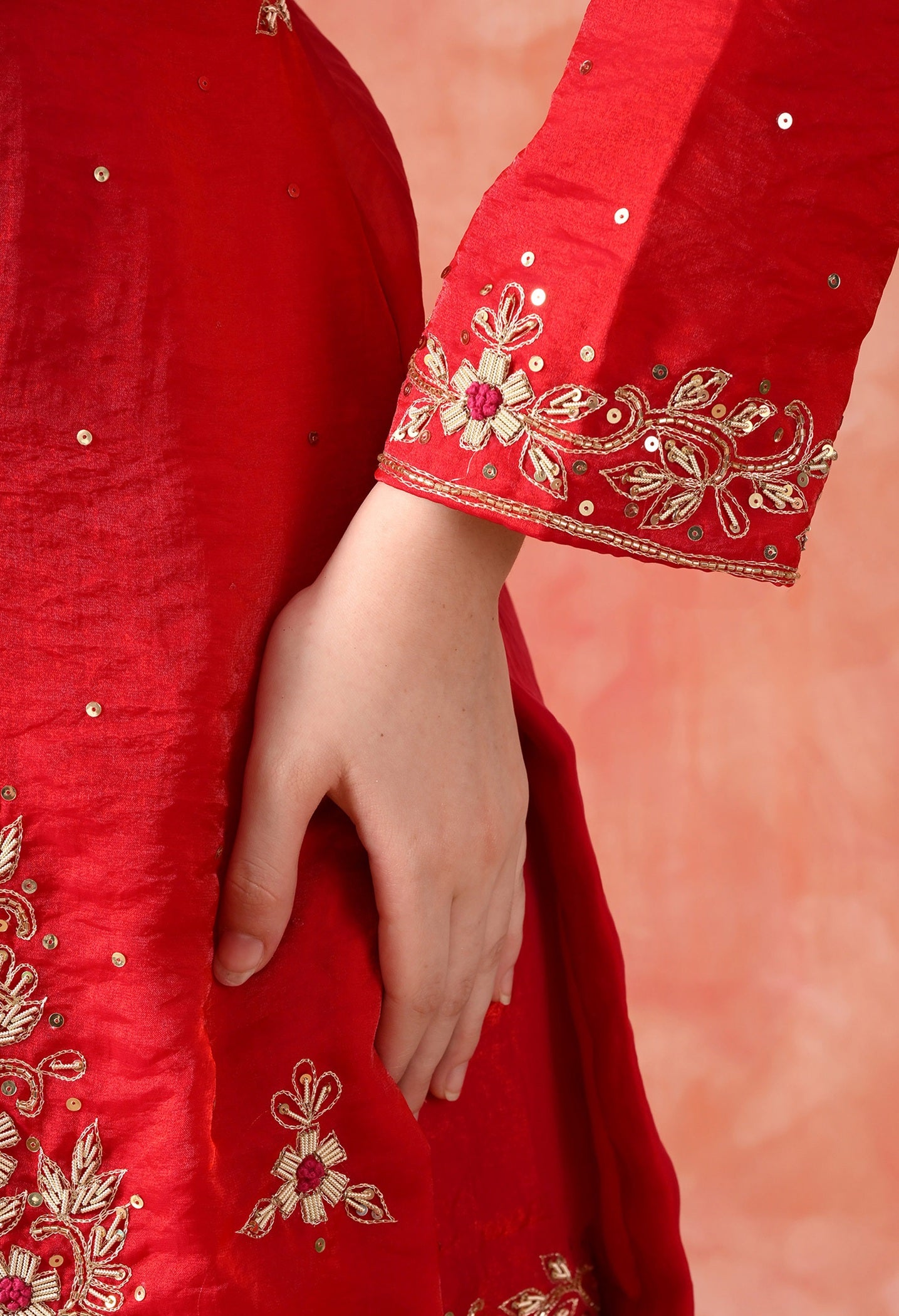 Rani Pink Glass Silk Zardozi Sharara Set