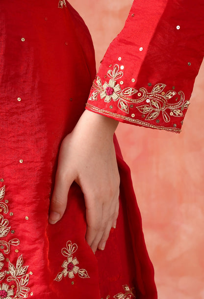 Rani Pink Glass Silk Zardozi Sharara Set