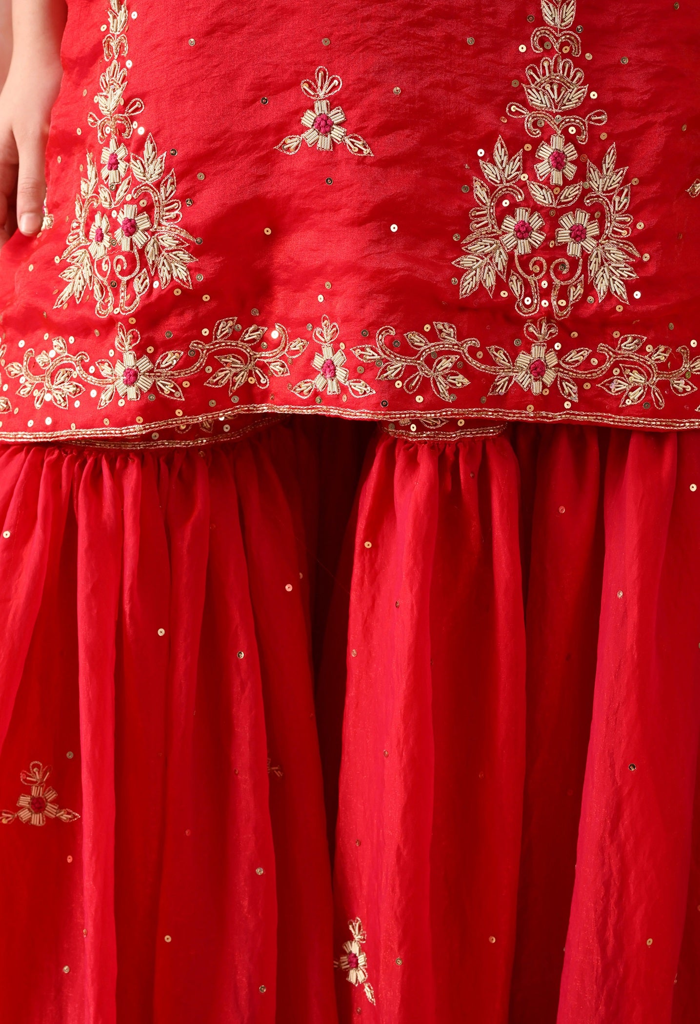 Rani Pink Glass Silk Zardozi Sharara Set