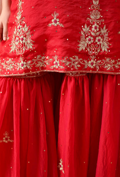 Rani Pink Glass Silk Zardozi Sharara Set