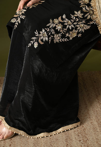 Black Glass Silk Zardozi–Sequin Sharara Set