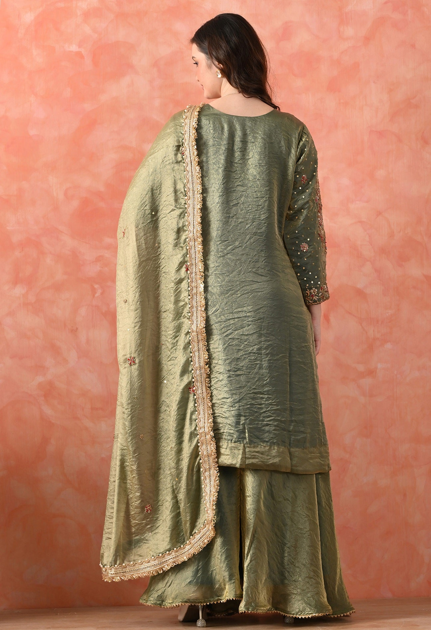 Green Sharara Set with Zardozi & Pearl Detailing