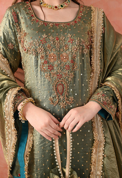 Green Sharara Set with Zardozi & Pearl Detailing
